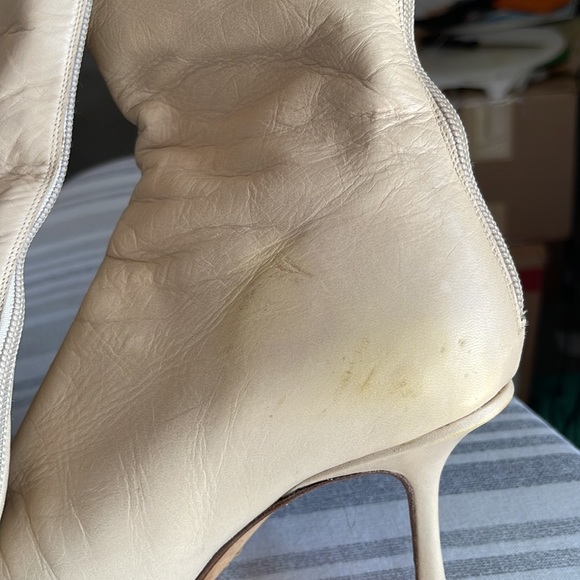 JIMMY CHOO HEELED BOOTS. Sz 37.5 (approx 7). Tan. Zip up back. See all photos! - Picture 9 of 16